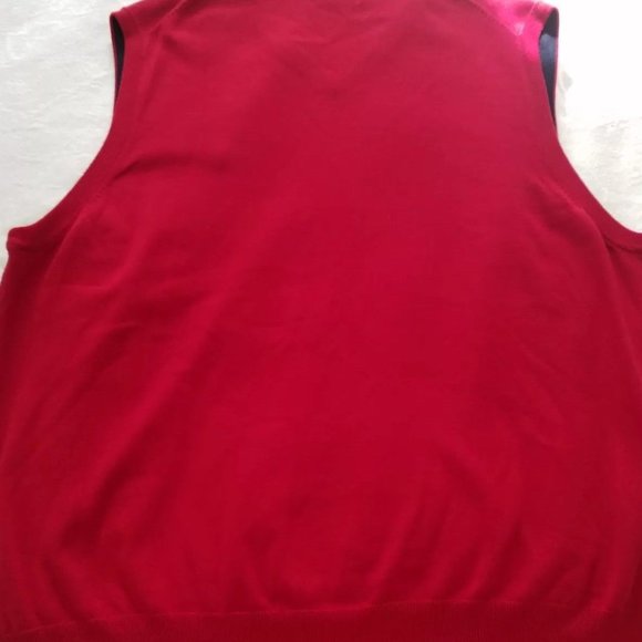CHAPS MEN'S SIZE S SWEATER VEST RED W/ NAVY LOGO V NECK CHRISTMAS HOLIDAY NWT - Picture 5 of 10
